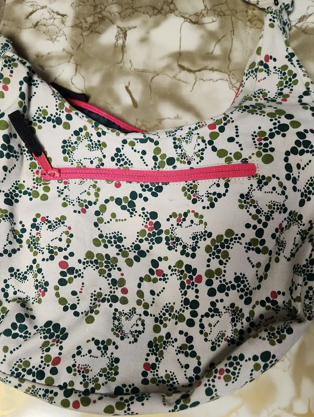 Kavu White Crossbody Bag with Green and Pink Dot Floral Print